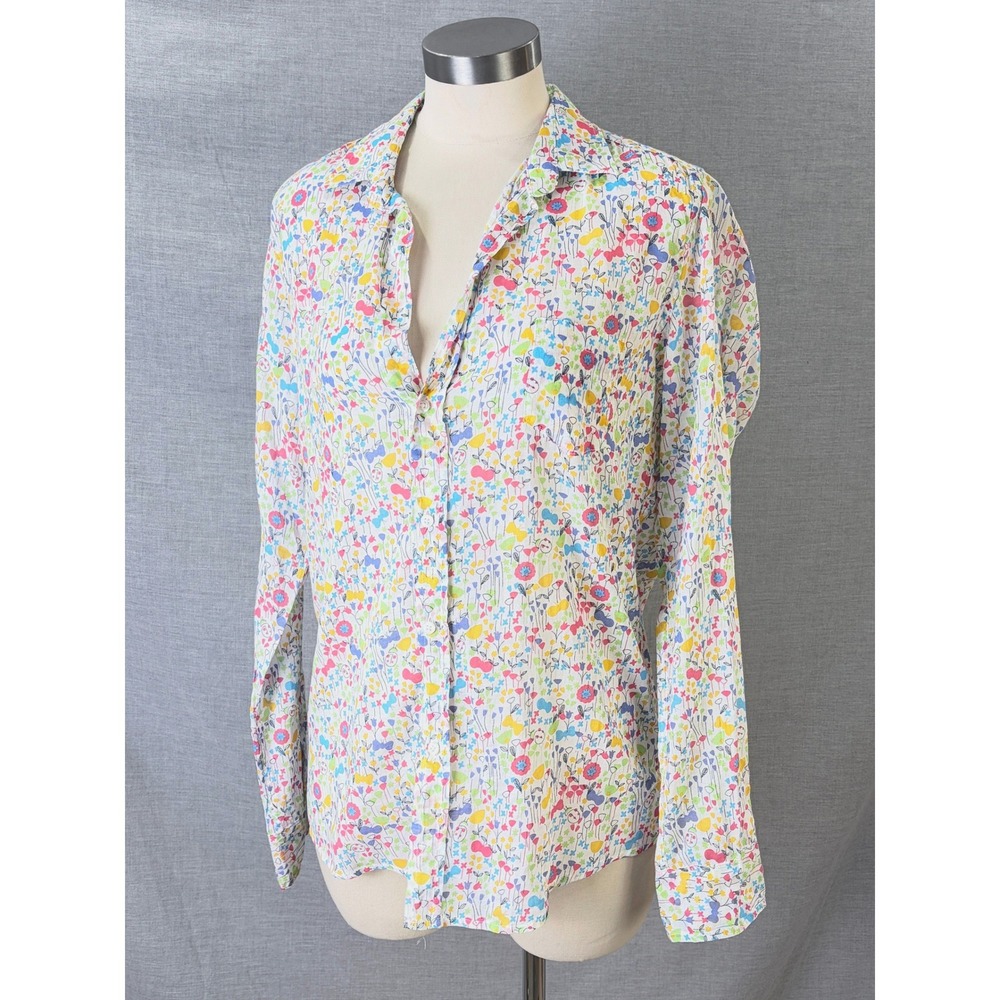 Frank & Eileen Barry Floral Butterfly Print Cotton Button Up Shirt Womens Large